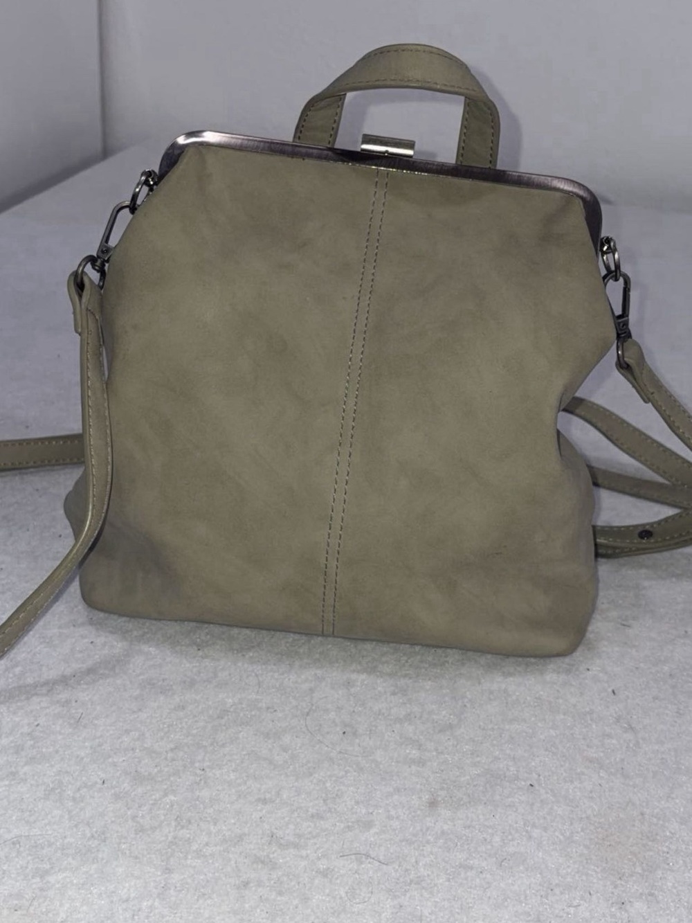 Minimalist Olive Green Frame-Top Backpack Crossbody